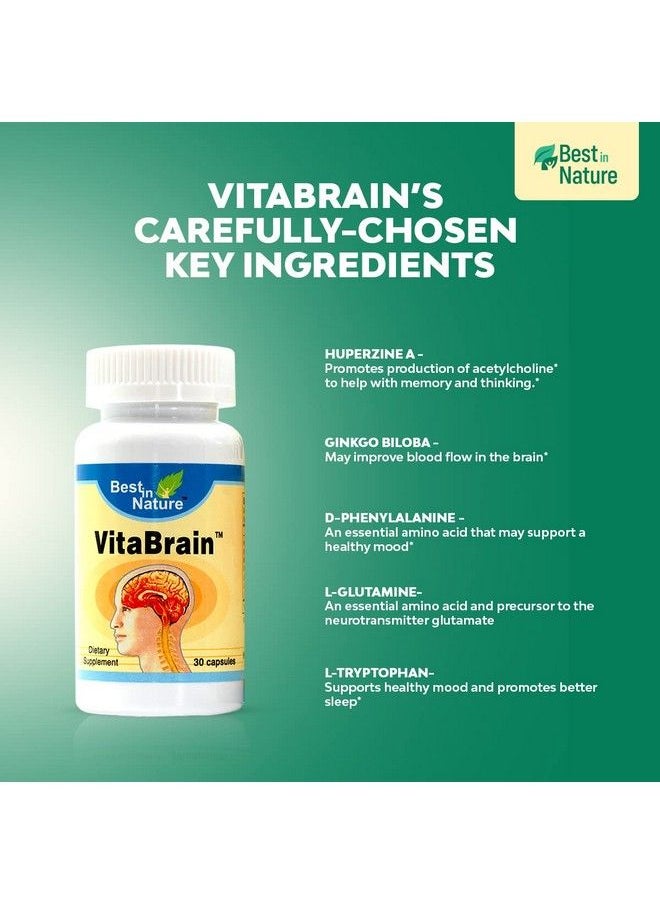 Best in Nature - Vitabrain Natural Brain Health Formula (Us Patent). Brain Vitamins For Focus Memory Mental Performance. Created By Best In Nature. … (30 Capsules) - Image 1
