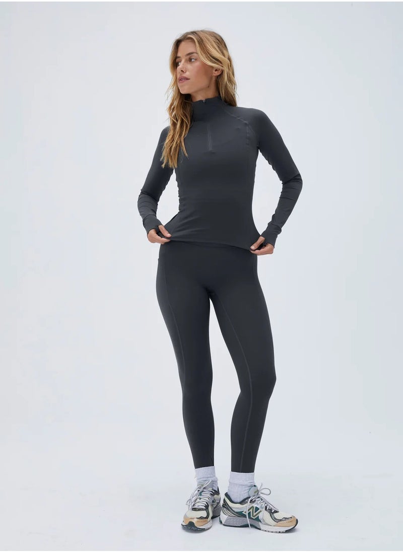 Vicino Vicino Women's Full Zip Sweatshirt with Thumbhole and High Waist Workout Pants Set in Dark Grey  - Image 1
