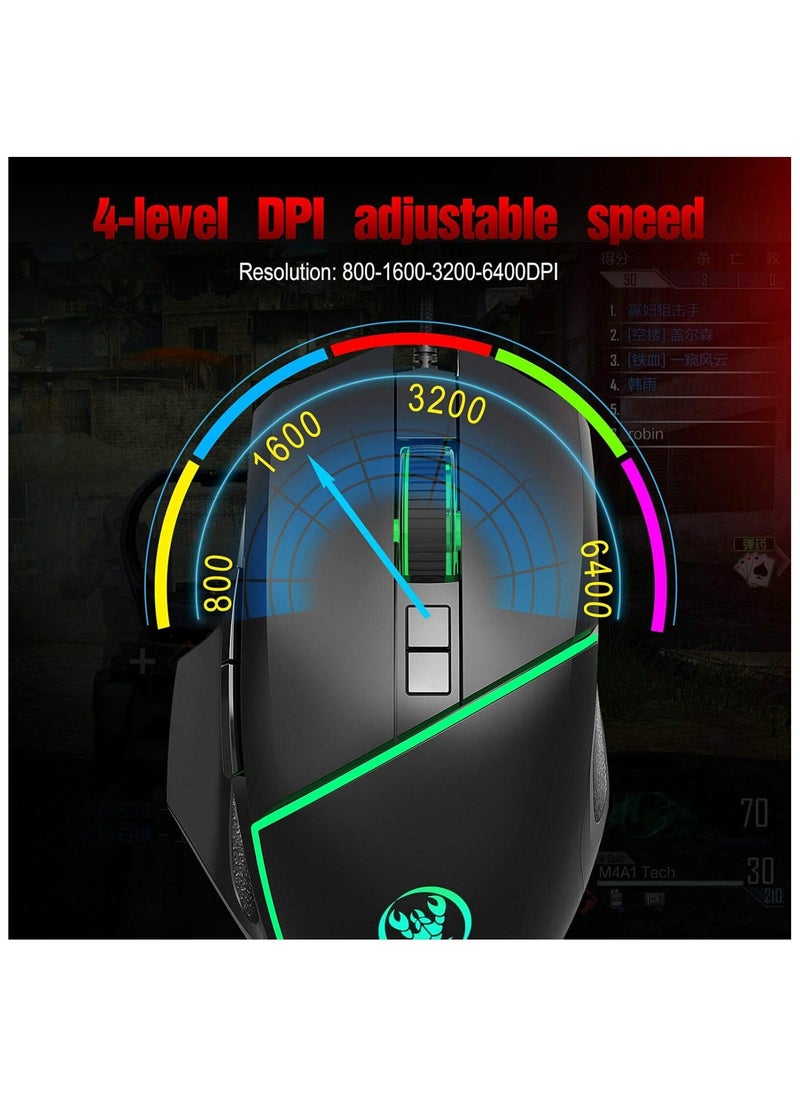 Mechanical Gaming Keyboard, Keyboard and Mouse Combo, Hot Swappable V100 Keyboard, H300 Mechanical Gaming Mouse Set, with 35 Mechanical Keys, USB Receiver Connection