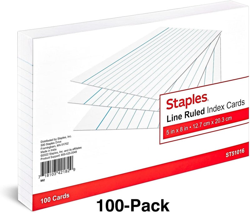 Staples Lined Index Cards 5inch x 8inch White 100 CardsPack ST51016CC - Image 2