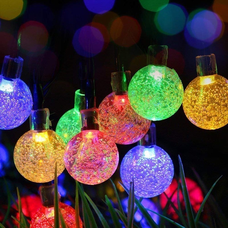 20ft 30 LED Solar Crystal Ball String Lights, Multicolor, Waterproof, Indoor/Outdoor, Solar Powered, Modern, Wedding, Christmas