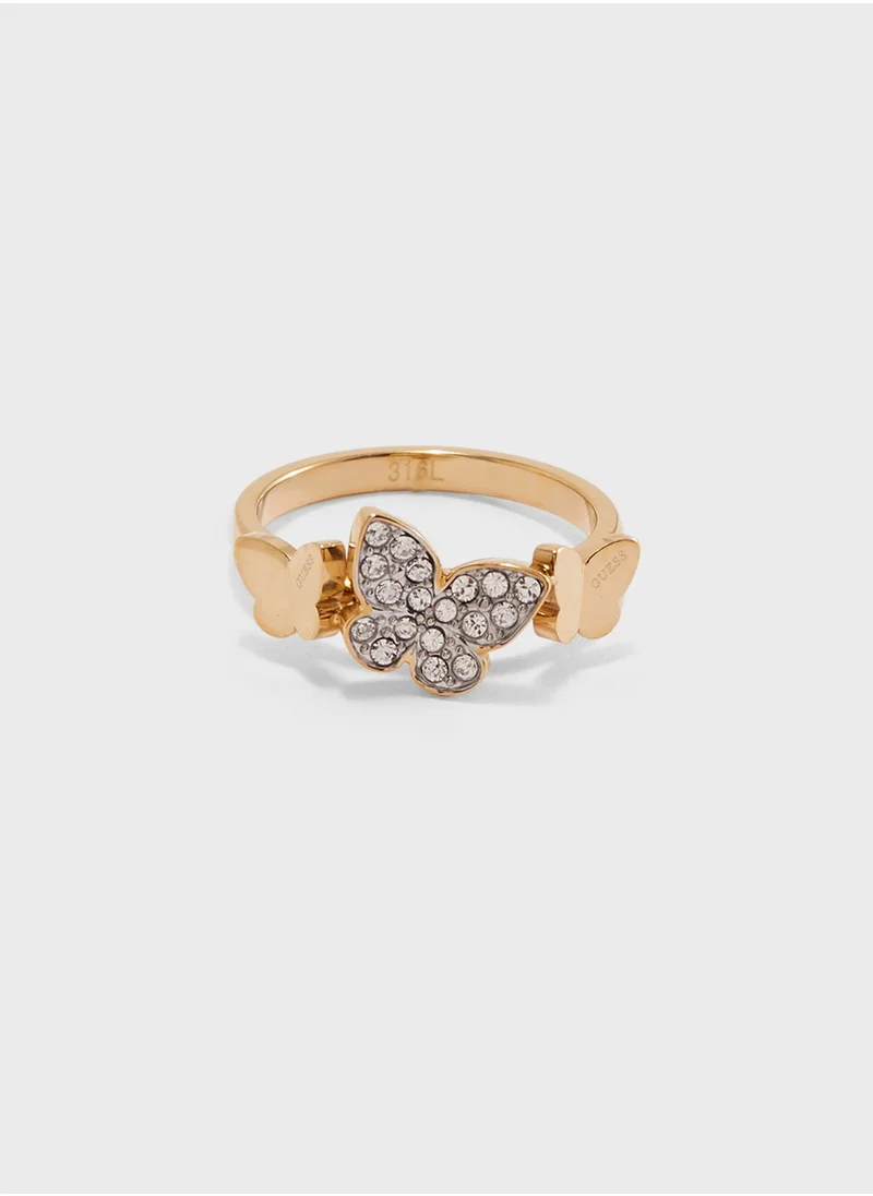 GUESS Butterfly and Crystal Ring