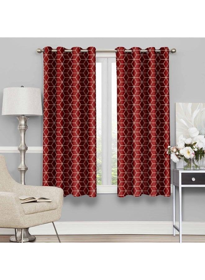 Story@Home Blackout Window Curtains 5 Feet Long Set of 2 Room Darkening Curtain Hexagon Print Opaque Room Darkening Curtain for Living Rooms, Bedrooms, Halls, 116 x 152 cm, Maroon, 100% Opacity - Image 1