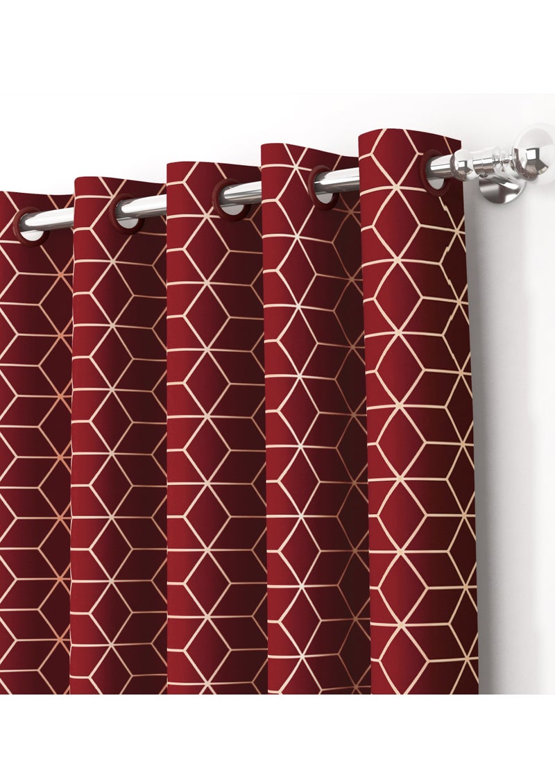 Story@Home Blackout Window Curtains 5 Feet Long Set of 2 Room Darkening Curtain Hexagon Print Opaque Room Darkening Curtain for Living Rooms, Bedrooms, Halls, 116 x 152 cm, Maroon, 100% Opacity - Image 3
