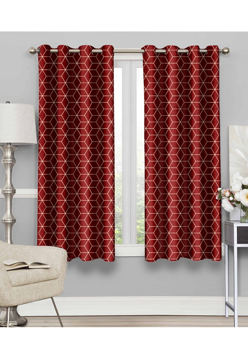Story@Home Blackout Window Curtains 5 Feet Long Set of 2 Room Darkening Curtain Hexagon Print Opaque Room Darkening Curtain for Living Rooms, Bedrooms, Halls, 116 x 152 cm, Maroon, 100% Opacity - Image 2