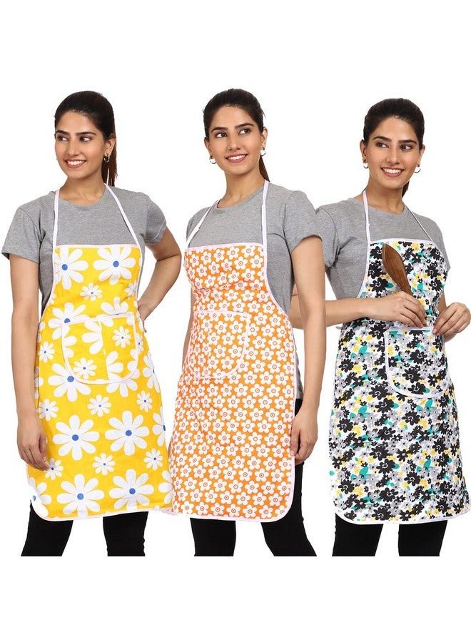 JMi Cotton Floral Print Aprons For Women kitchen Waterproof | Kitchen apron | Apron With Pocket | Multi colour | for Home, Kitchen, Restaurant Free Size (Pack of 3) - Image 1