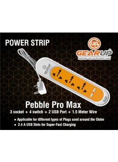 Gear Up GEARUP Pebble Pro Max with 2 USB Ports 3 Socket Extension Boards Orange White 15 M Cord  - Image 3