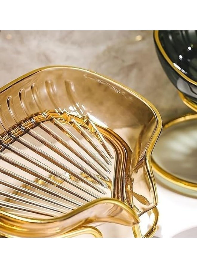 سبيس شوب رف تخزين صابون بتصميم فاخر للاستخدام المنزلي طبق صابون ذاتي التصريف مع حامل حلقي ذهبي مناسب للاستحمام والمرحاض والمطبخ - Image 2