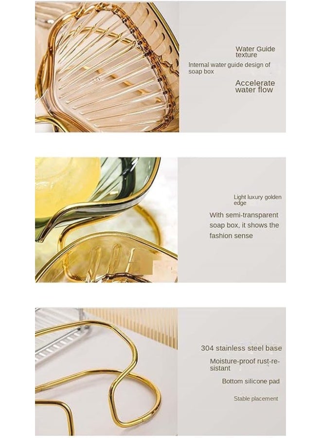 سبيس شوب رف تخزين صابون بتصميم فاخر للاستخدام المنزلي طبق صابون ذاتي التصريف مع حامل حلقي ذهبي مناسب للاستحمام والمرحاض والمطبخ - Image 5