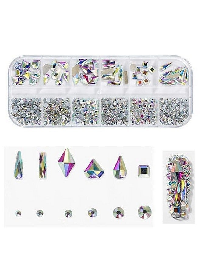 KIRA Nail Art Crystal Rhinestones For Nail,Round &Multi-Shape Flatback Glass Rhinestones Gems Stones For Nail Decoration Diy Jewel Charms Accessories Supplies,With Tweezers - Image 1