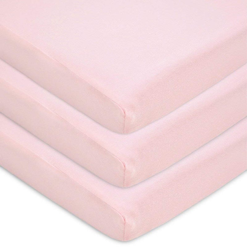 American Baby Company 3 Pack 100% Natural Cotton Fitted Pack and Play Sheets 39" x 27" - Soft & Breathable Pack N Play Sheets for Playard & Mini Crib Mattress, Pink, for Boys & Girls - Image 1