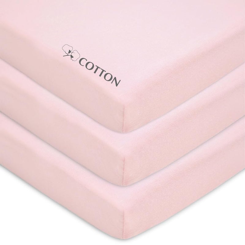 American Baby Company 3 Pack 100% Natural Cotton Fitted Pack and Play Sheets 39" x 27" - Soft & Breathable Pack N Play Sheets for Playard & Mini Crib Mattress, Pink, for Boys & Girls - Image 2