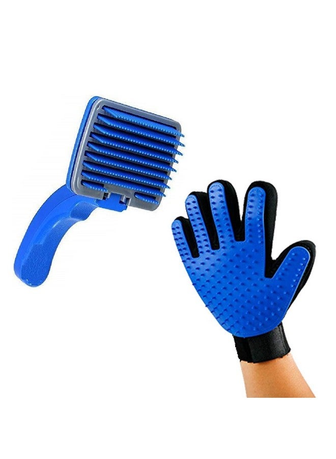 فرشاة تنظيف الكلاب وقفاز العناية بالحيوانات الأليفة للكلاب والقطط التي تتساقط شعرها من السلالات الصغيرة والمتوسطة والكبيرة (أزرق) قفاز إزالة شعر الحيوانات الأليفة وتدليك بخمسة أصابع للكلاب والقطط ذات الفراء الطويل والقصير، عبوة مكونة من قطعتين - Image 1