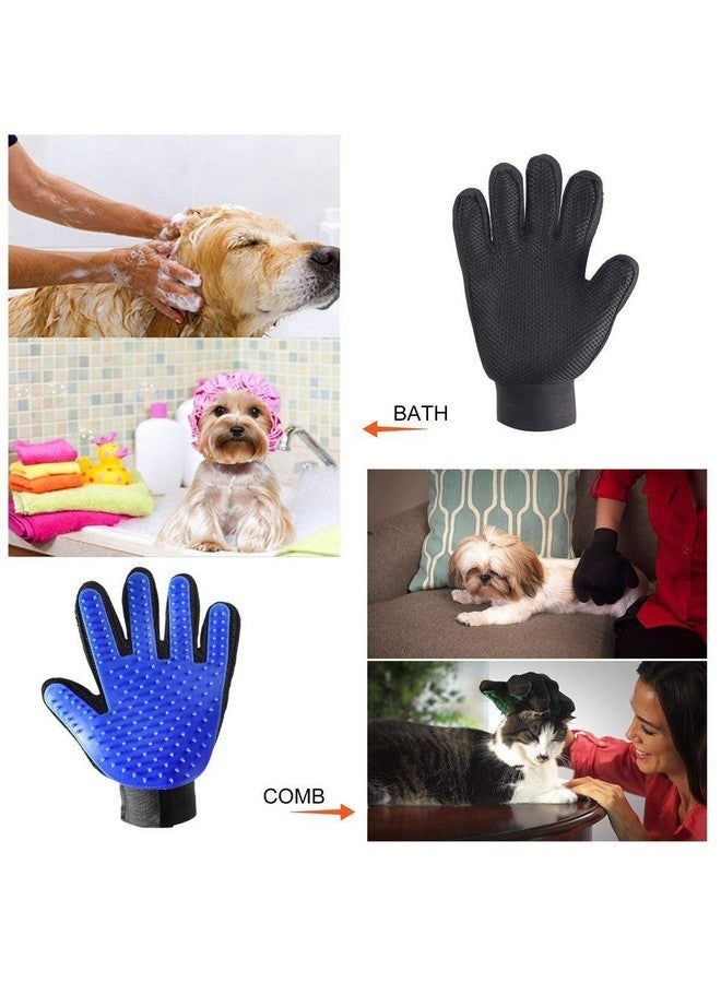 فرشاة تنظيف الكلاب وقفاز العناية بالحيوانات الأليفة للكلاب والقطط التي تتساقط شعرها من السلالات الصغيرة والمتوسطة والكبيرة (أزرق) قفاز إزالة شعر الحيوانات الأليفة وتدليك بخمسة أصابع للكلاب والقطط ذات الفراء الطويل والقصير، عبوة مكونة من قطعتين - Image 3
