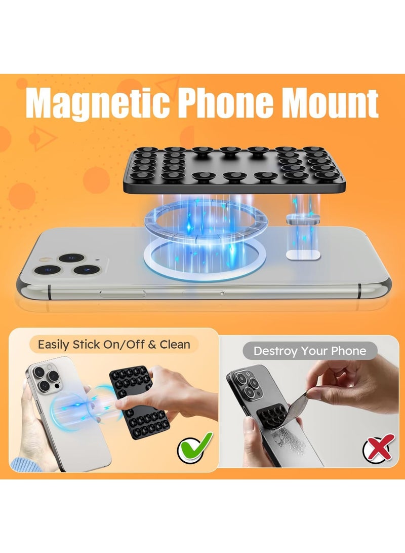 KASTWAVE Hands-Free Silicone Suction Phone Mount, Magnetic Suction Phone Case Stand, Mirror Shower Phone Holder, for iPhone & Other MagSafe Compatible Devices (Black) - Image 3