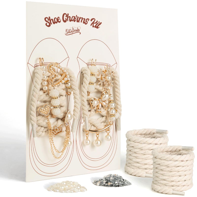 DoDoBeads Vintage Chunky Rope Shoe Laces Kit with Charms, Gold Sneaker Charms & Pins Shoe Jewelry, Maximalist Junk Shoes Laces for Boots & Sneakers, DIY Shoes Accessories Gift - Image 1