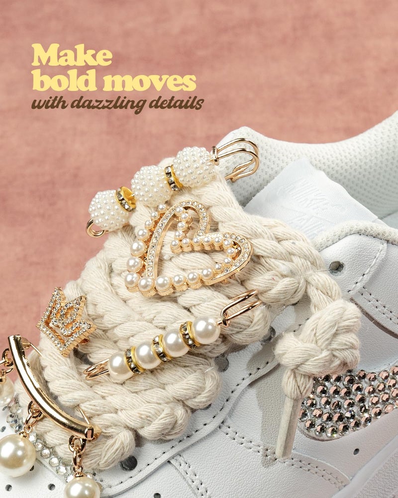 DoDoBeads Vintage Chunky Rope Shoe Laces Kit with Charms, Gold Sneaker Charms & Pins Shoe Jewelry, Maximalist Junk Shoes Laces for Boots & Sneakers, DIY Shoes Accessories Gift - Image 5