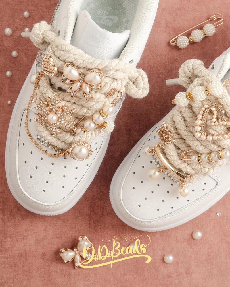 DoDoBeads Vintage Chunky Rope Shoe Laces Kit with Charms, Gold Sneaker Charms & Pins Shoe Jewelry, Maximalist Junk Shoes Laces for Boots & Sneakers, DIY Shoes Accessories Gift - Image 4