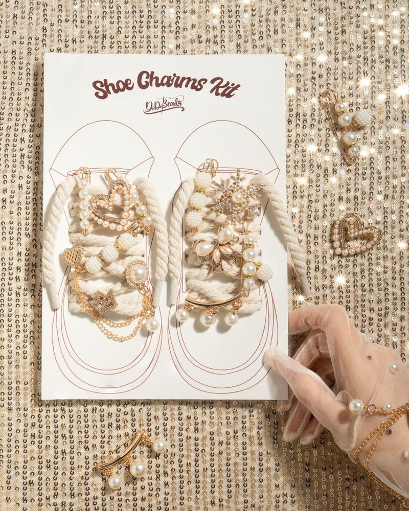 DoDoBeads Vintage Chunky Rope Shoe Laces Kit with Charms, Gold Sneaker Charms & Pins Shoe Jewelry, Maximalist Junk Shoes Laces for Boots & Sneakers, DIY Shoes Accessories Gift - Image 3