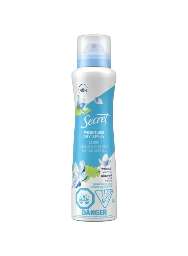 Secret Dry Spray Antiperspirant Deodorant for Women, 48hr Weightless Sweat & Odor Protection, Gentle on Skin, Waterlily & Argan Oil Scent 16 g