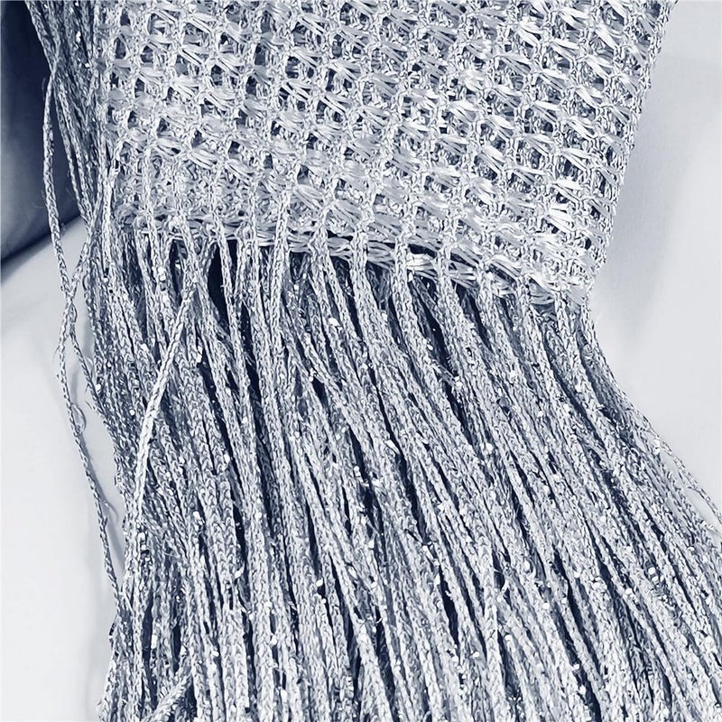ave split Decorative Door String Curtain Wall Panel Fringe Window Room Divider Blind Divider Tassel Screen Home 100cm*200cm (Silver18) - Image 2