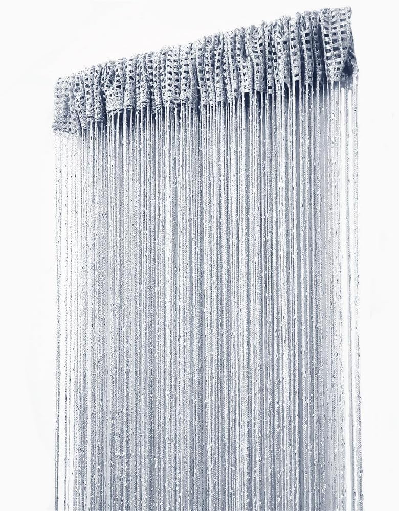 ave split Decorative Door String Curtain Wall Panel Fringe Window Room Divider Blind Divider Tassel Screen Home 100cm*200cm (Silver18) - Image 1