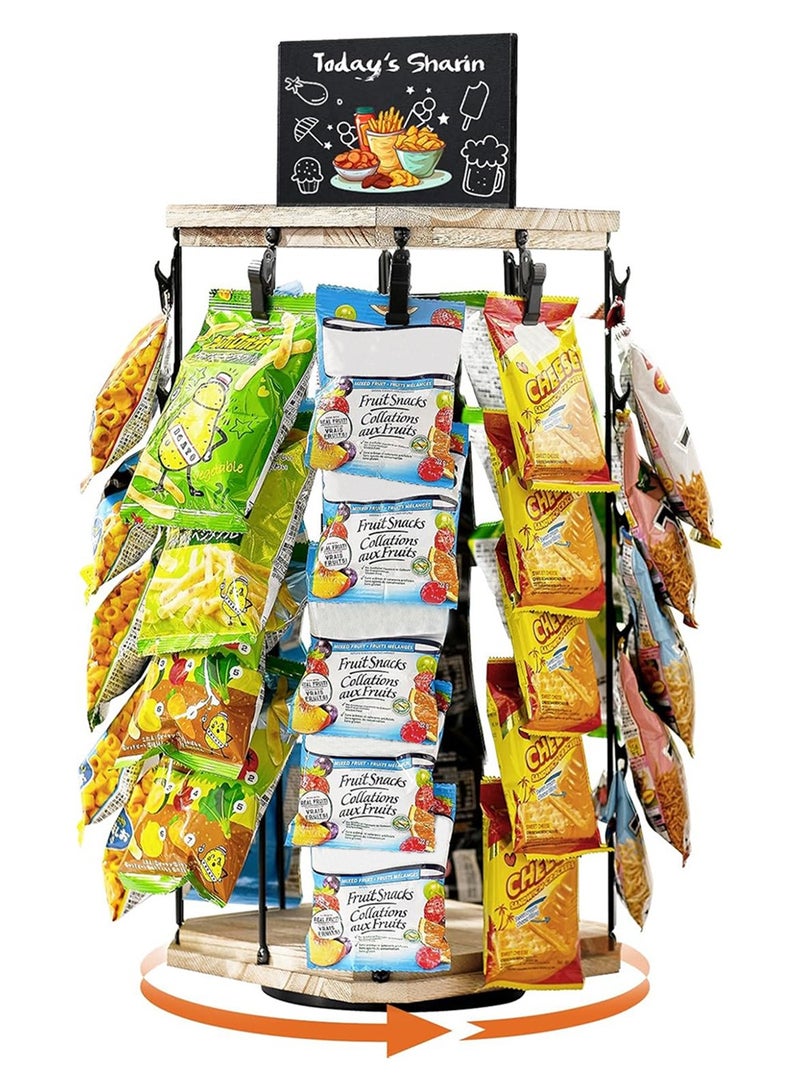 لينند حامل عرض رقائق البطاطس، منظم للوجبات الخفيفة من 5 طبقات و40 مشبكًا للمكتب، حامل رقائق البطاطس بقاعدة خشبية دوارة 360 درجة لعرض الحلوى على حامل الامتيازات، سطح الطاولة، الحفلات، مع لوحة رسائل - Image 1