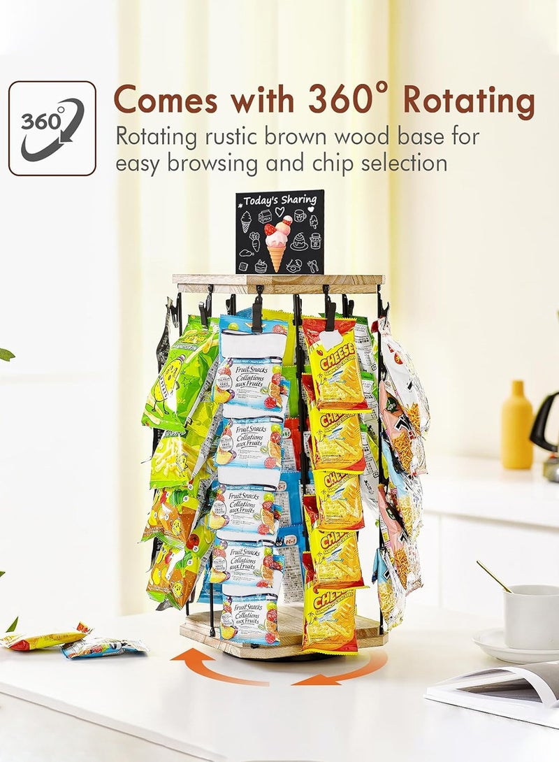 لينند حامل عرض رقائق البطاطس، منظم للوجبات الخفيفة من 5 طبقات و40 مشبكًا للمكتب، حامل رقائق البطاطس بقاعدة خشبية دوارة 360 درجة لعرض الحلوى على حامل الامتيازات، سطح الطاولة، الحفلات، مع لوحة رسائل - Image 2