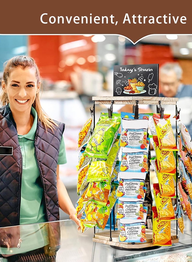 لينند حامل عرض رقائق البطاطس، منظم للوجبات الخفيفة من 5 طبقات و40 مشبكًا للمكتب، حامل رقائق البطاطس بقاعدة خشبية دوارة 360 درجة لعرض الحلوى على حامل الامتيازات، سطح الطاولة، الحفلات، مع لوحة رسائل - Image 5