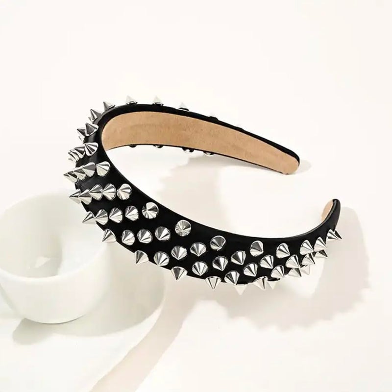 BaBakiak Punk Studded Headband, Rock Roll Hair Band, Spike Hair Clips for Halloween Cosplay Party (Black) - Image 2
