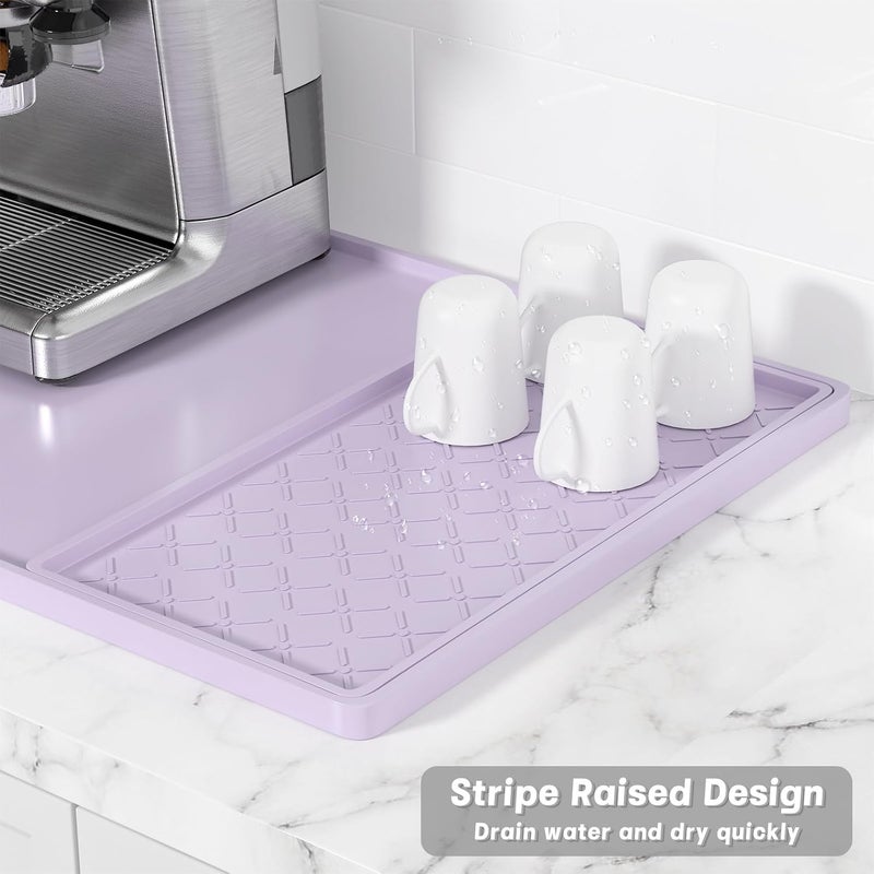 Rnivvi حصيرة قهوة من السيليكون من ، مقاس 16" x 24"، مقاومة للماء وذات حافة مرتفعة، مناسبة لملحقات محطة آلة الإسبريسو، وسادة لتجفيف الأطباق قابلة للفك ومقاومة للحرارة للعمل على طاولة المطبخ، لون بنفسجي - Image 4