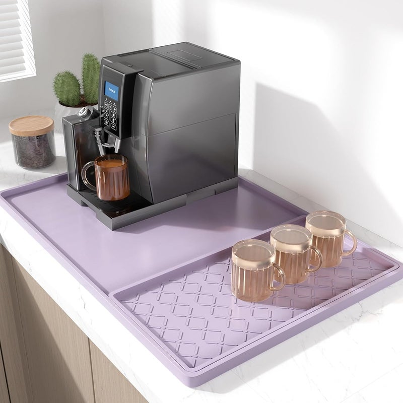 Rnivvi حصيرة قهوة من السيليكون من ، مقاس 16" x 24"، مقاومة للماء وذات حافة مرتفعة، مناسبة لملحقات محطة آلة الإسبريسو، وسادة لتجفيف الأطباق قابلة للفك ومقاومة للحرارة للعمل على طاولة المطبخ، لون بنفسجي - Image 1