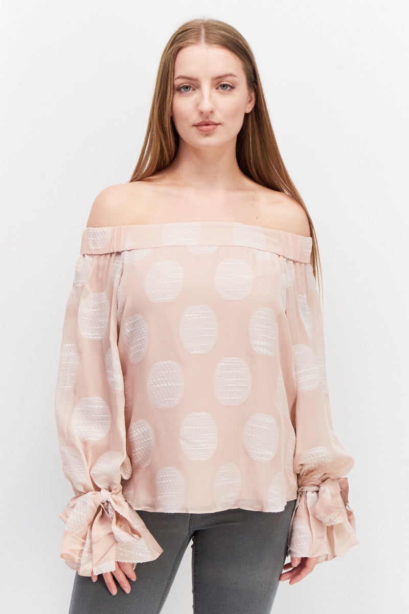 VERO MODA Women Off Shoulder Long Sleeve Embroidered Blouse, Old Rose - Image 1