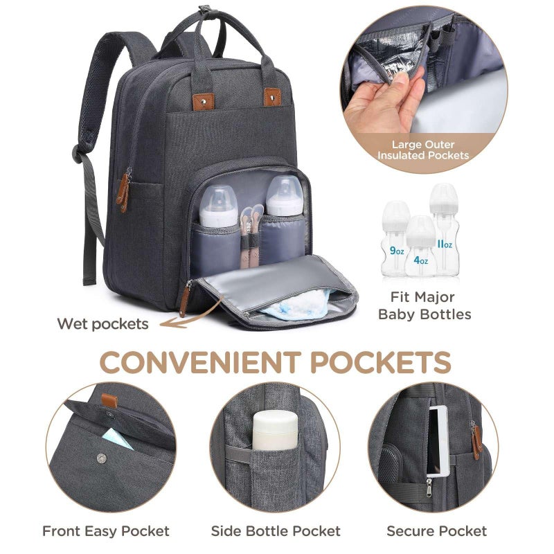 Qualyphant Extra Large Diaper Bag Backpack for Two Kids Twins - Expandable Baby Bag (26-36L), Dual Big Compartments - Includes Changing Pad & Stroller Straps, Unisex Dark Grey - Image 5
