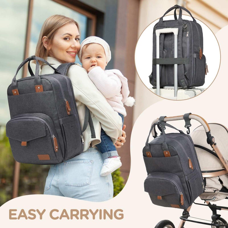 Qualyphant Extra Large Diaper Bag Backpack for Two Kids Twins - Expandable Baby Bag (26-36L), Dual Big Compartments - Includes Changing Pad & Stroller Straps, Unisex Dark Grey - Image 4