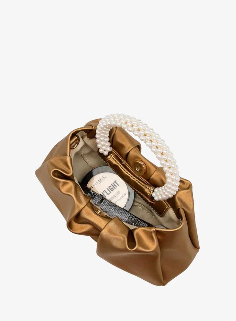 Flora Bella By Shoexpress GOLD Flora Bella Ruched Crossbody Bag with Pearl Embellished Handle Ramadan Collection for Women | Best Price UAE