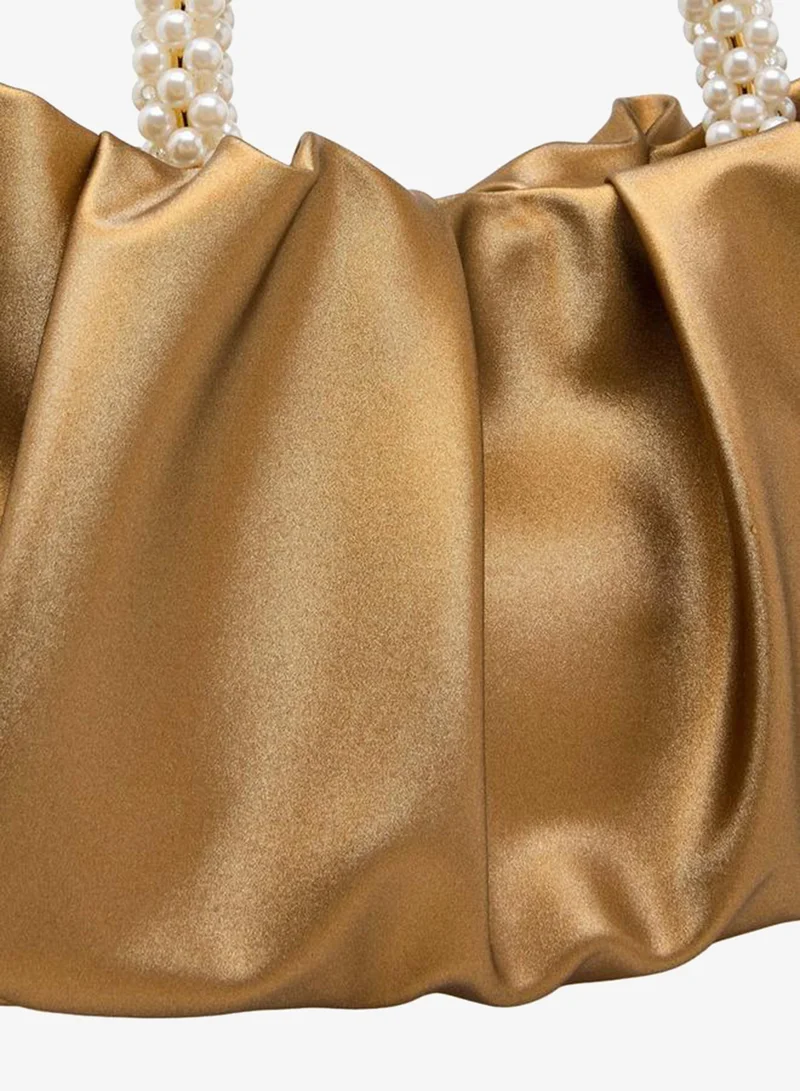 Flora Bella By Shoexpress GOLD Flora Bella Ruched Crossbody Bag with Pearl Embellished Handle Ramadan Collection for Women | Best Price UAE
