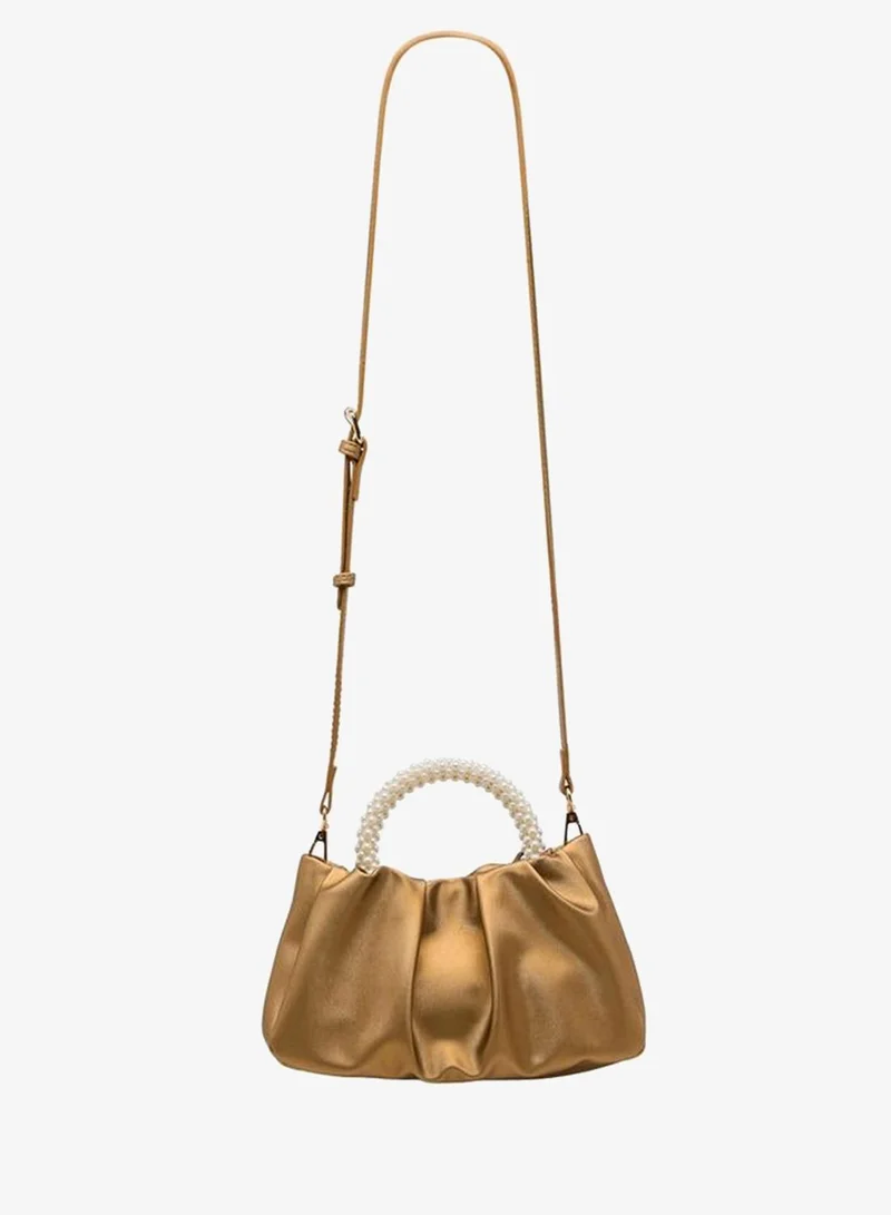 Flora Bella By Shoexpress GOLD Flora Bella Ruched Crossbody Bag with Pearl Embellished Handle Ramadan Collection for Women | Best Price UAE