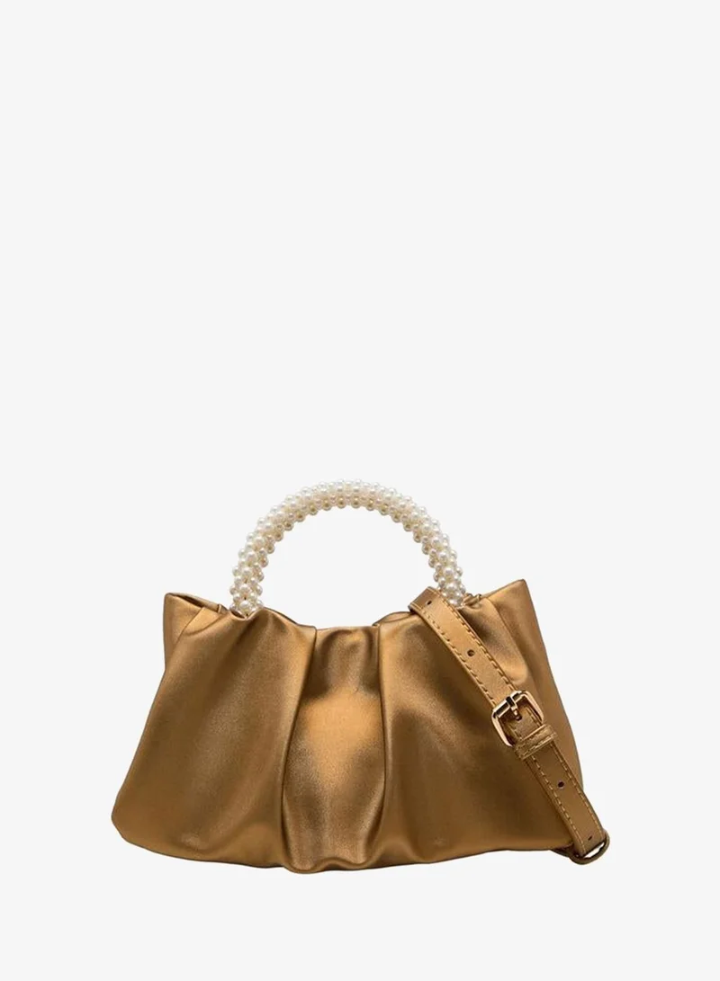 Flora Bella By Shoexpress GOLD Flora Bella Ruched Crossbody Bag with Pearl Embellished Handle Ramadan Collection for Women | Best Price UAE
