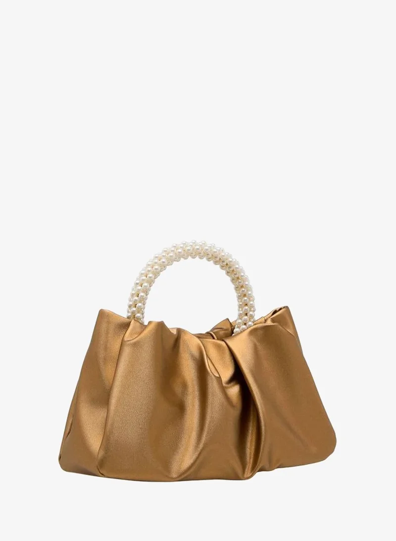 Flora Bella By Shoexpress GOLD Flora Bella Ruched Crossbody Bag with Pearl Embellished Handle Ramadan Collection for Women | Best Price UAE