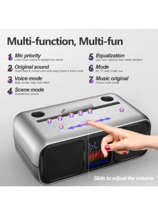 Smart Berry Portable Karaoke Machine Party Speaker with Touch Screen, 2 Wireless Microphones, LED Lights, Phone Stand, USB/TF/AUX Support, Rechargeable Battery for Kids & Adults – Home & Outdoor Entertainment – Black - Image 3