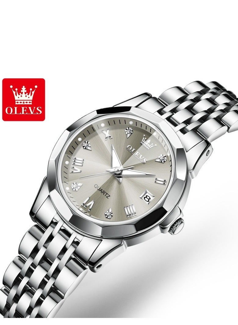أوليفز ساعة نسائية موضة فستان الماس ساعة نسائية انالوج كوارتز ستانلس ستيل مقاوم للماء تاريخ مضيء ساعة بلونين - Image 1