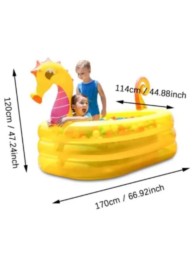 Seahorse Design Water Pool for Kids Swimming Party Inflatable Bathtub with 3 Rings for Kids 170cm Code 1909  - Image 2