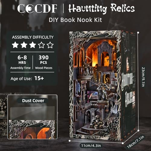 CCCDF Book Nook Kit DIY Miniature Dollhouse Library Booknook Kit Bookend Bookshelf with LED Light for Adults Teens Haunting Relics - Image 5