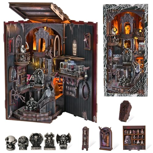 CCCDF Book Nook Kit DIY Miniature Dollhouse Library Booknook Kit Bookend Bookshelf with LED Light for Adults Teens Haunting Relics - Image 1