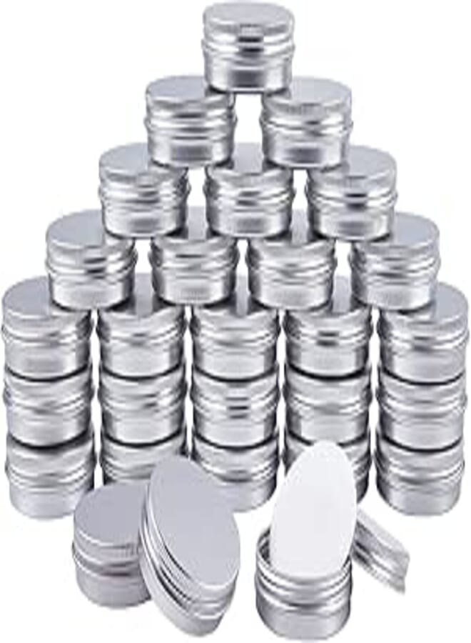 NBEADS 27 Pcs 30ml Round Aluminum Cans, Silver Empty Tin Jars Refillable Metal Storage Containers with Screw Lid for Crafts DIY Salve Spices Candies Cosmetic and Tea