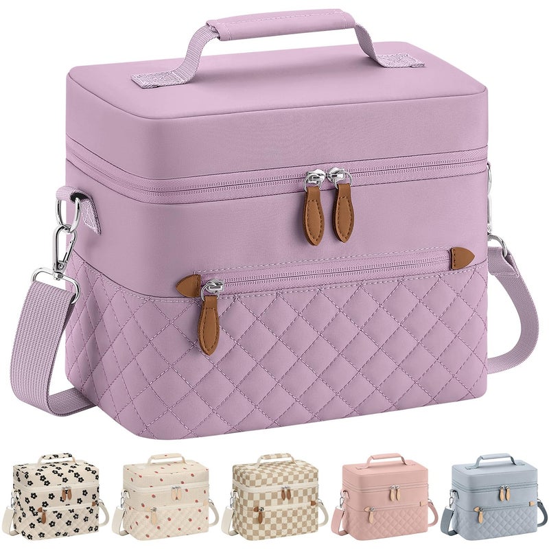 Tenot Insulated Lunch Box for Women Reusable, Leak Proof Cooler Lunch Bag Women for Work Stylish Quilted Lunch Tote Bag for Adult Picnic Travel Hiking Purple - Image 1
