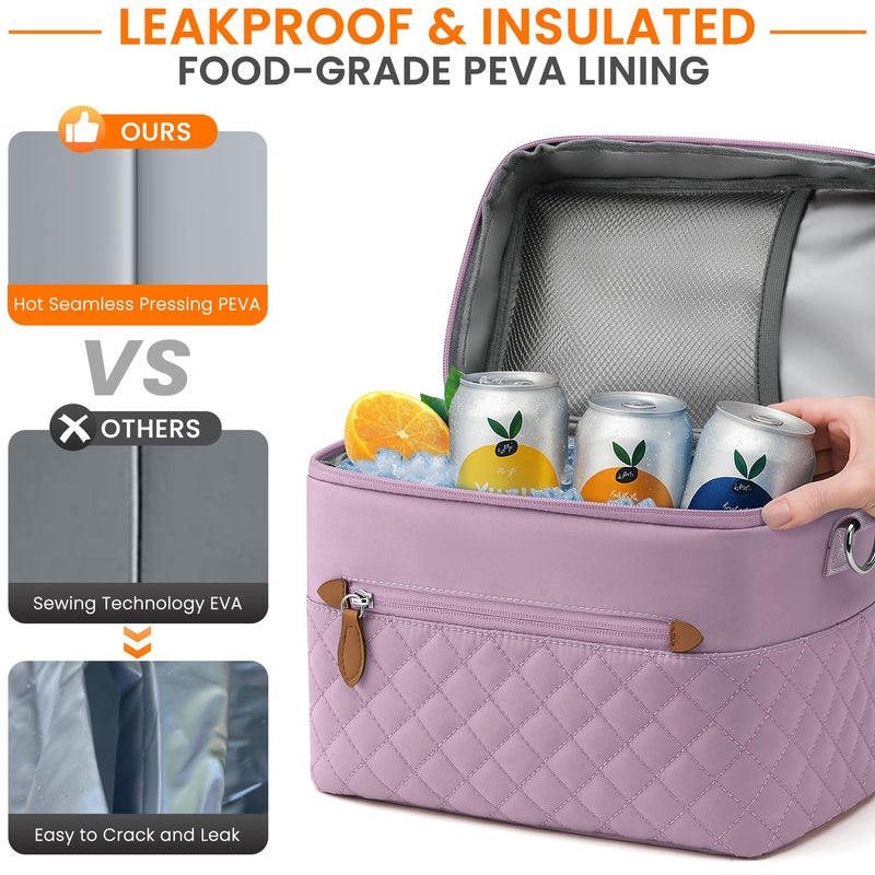 Tenot Insulated Lunch Box for Women Reusable, Leak Proof Cooler Lunch Bag Women for Work Stylish Quilted Lunch Tote Bag for Adult Picnic Travel Hiking Purple - Image 5