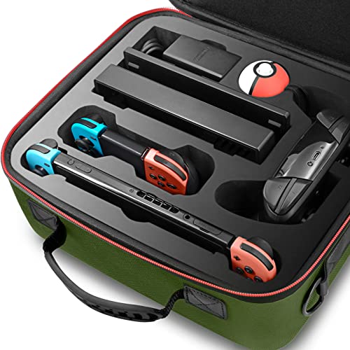 VORI Carrying Case for Nintendo Switch/Switch OLED Model (2021), Hard Travel Storage Protective Case with Handle and Shoulder Strap for Pro Controller, Poke Ball Plus and Switch Accessories, Green - Image 5
