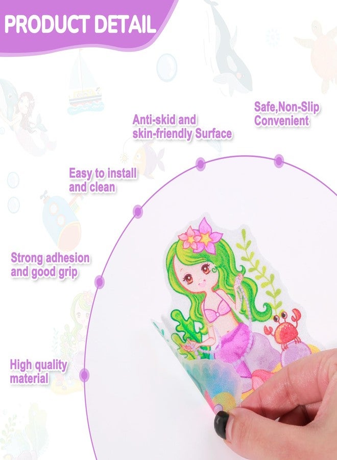 PRATIQUE Non Slip Bathtub Stickers, 6 Pages Underwater World Mermaid Sea Organisms Stickers Adhesive Kids Anti Slip Decal Threads for Shower Floor and Bath Tub Decals with Premium Scraper - Image 2